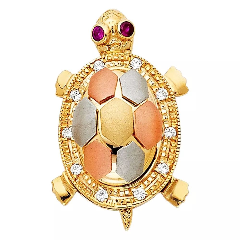 NEW 14K TRI COLOR GOLD CZTURTLE PENDANT (1 of 2)