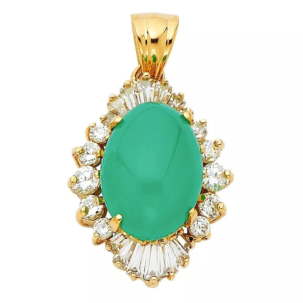 NEW 14K YELLOW GOLD CZ WITH JADE PENDANT (1 of 2)