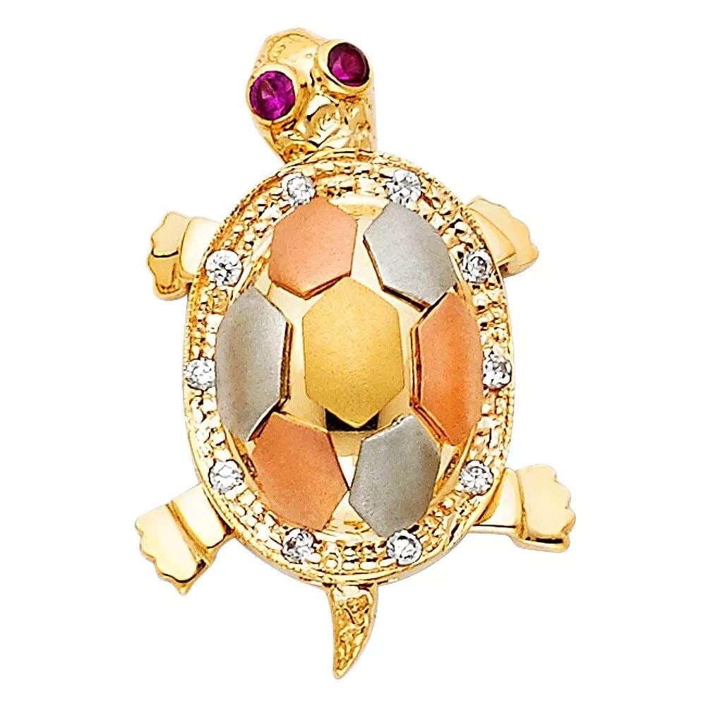 NEW 14K TRI COLOR GOLD CZTURTLE PENDANT (1 of 2)