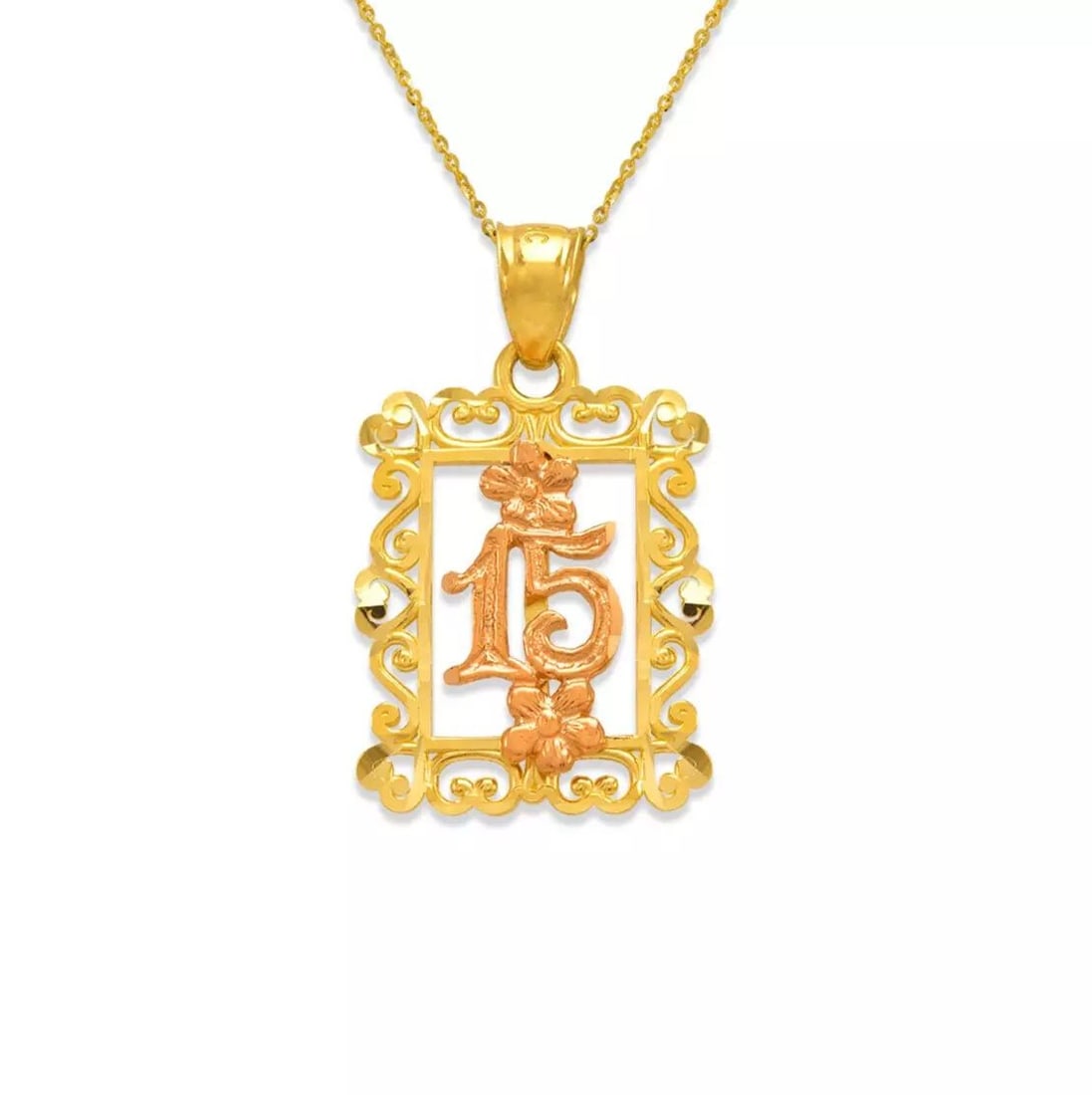 NEW 14K TWO-TONE GOLD ANOS PENDANT: NEW 14K TWO TONE GOLD ANOS PENDANT 14K Two Tone Gold Approx. 16x19mm High Polished/Diamond Cut Chains Sold Separately Weight: 1.9 Grams