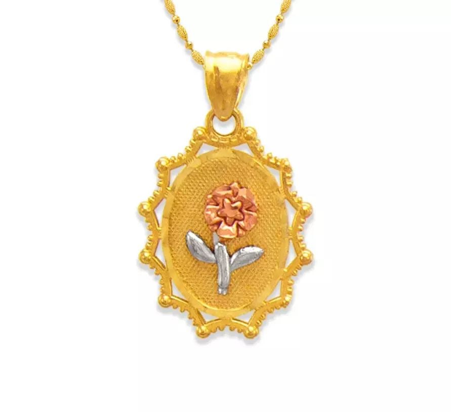 NEW 14K TRICOLOR GOLD ROSE PENDANT: NEW 14K TRICOLOR GOLD ROSE PENDANT 14K Tricolor Gold Approx. 15x20mm High Polished/Diamond Cut Chains Sold Separately Weight: 1.9 Grams