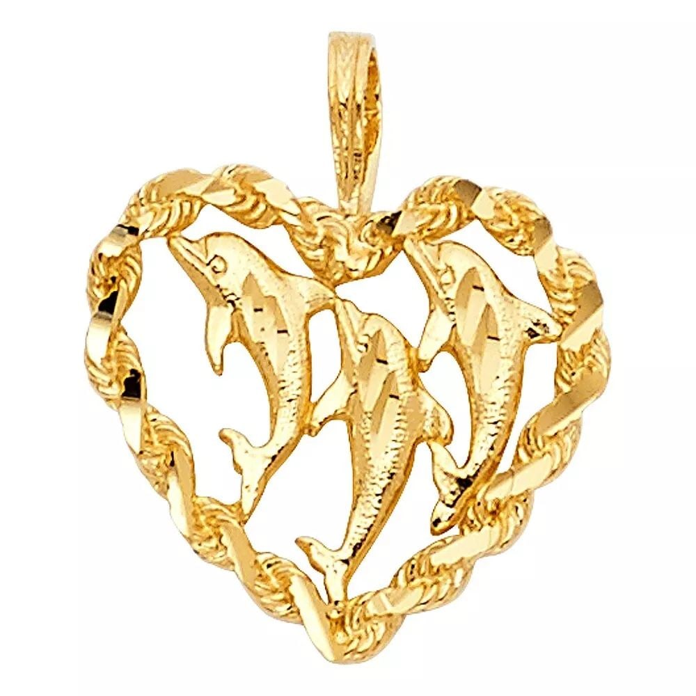 NEW 14K YELLOW GOLD HEART WITH DOLPHIN PENDANT: NEW 14K YELLOW GOLD HEART WITH DOLPHIN PENDANT 14K YELLOW GOLD NEW HEART WITH DOLPHIN PENDANT WEIGHT: 1