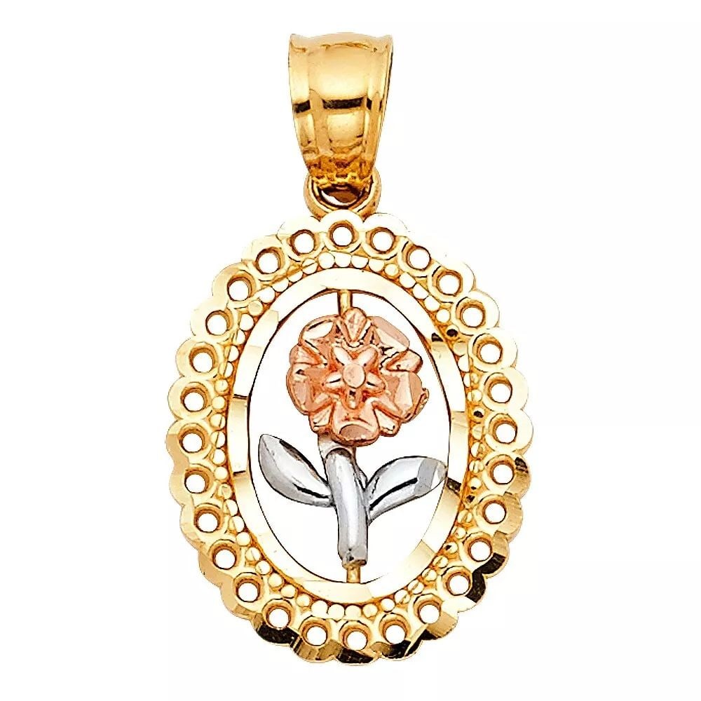NEW 14K TRI COLOR GOLD ROSE PENDANT (1 of 2)