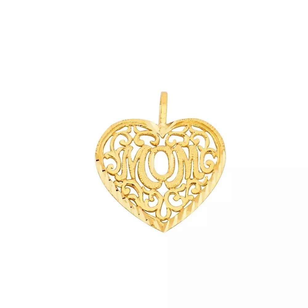 NEW 14K YELLOW GOLD MOM HEART PENDANT (1 of 2)