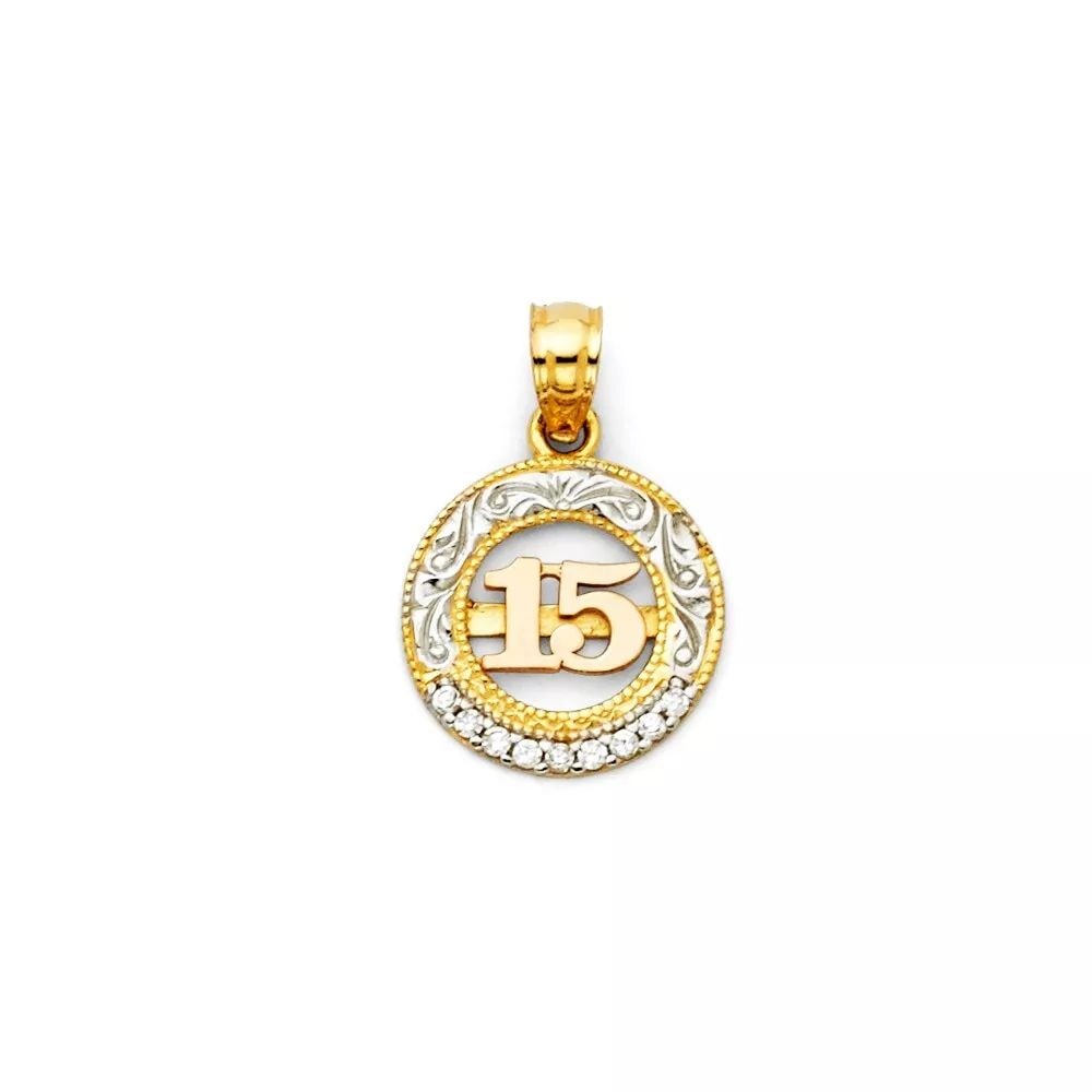 NEW 14K TRI COLOR GOLD 15 YEARS PENDANT: NEW 14K TRI COLOR GOLD 15 YEARS PENDANT 14K TRI COLOR GOLD NEW 15 YEARS PENDANT WEIGHT: 0.9