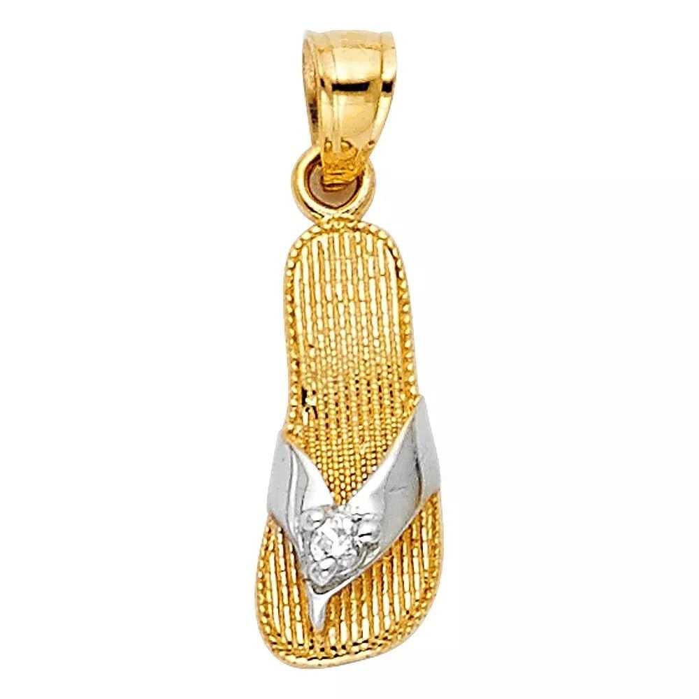 NEW 14K TWO TONE GOLD CZ SANDAL PENDANT (1 of 2)