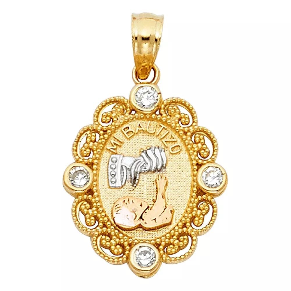 NEW 14K TRI COLOR GOLD CZ BAPTISM PENDANT: NEW 14K TRI COLOR GOLD CZ BAPTISM PENDANT 14K TRI COLOR GOLD NEW CZ BAPTISM PENDANT WEIGHT: 0.9
