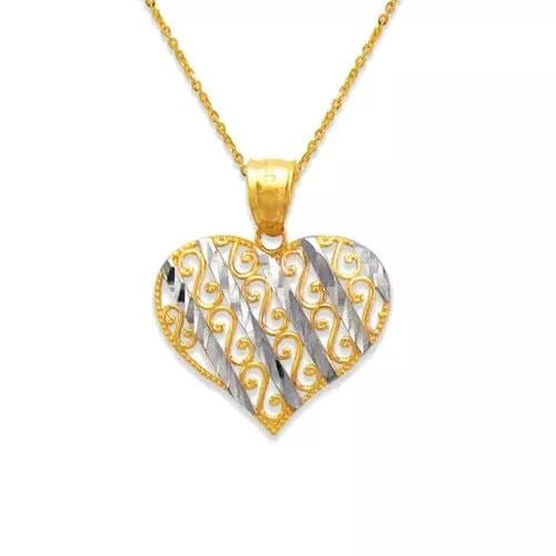 NEW 14K TWO-TONE GOLD DECORATIVE HEART PENDANT (1 of 2)