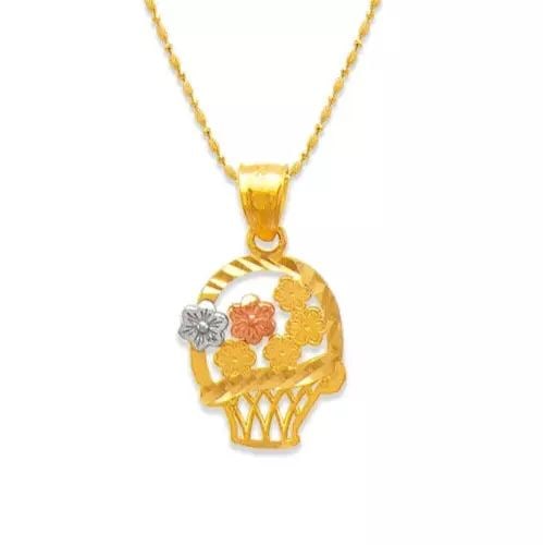 NEW 14K TRICOLOR GOLD FLOWERS IN BASKET PENDANT (1 of 2)
