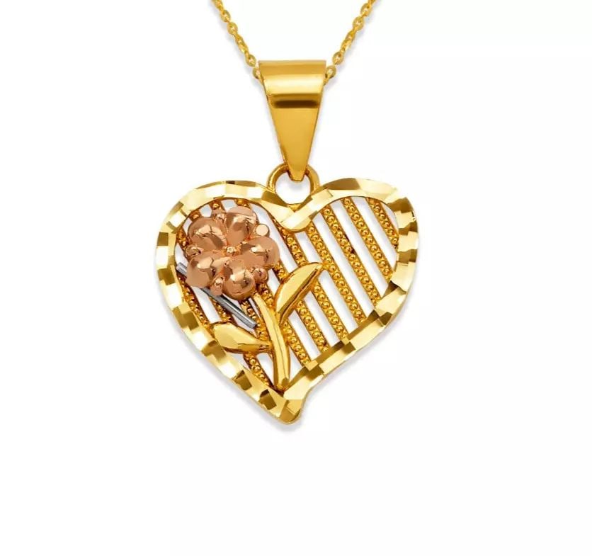 NEW 14K TRICOLOR GOLD ROSE HEART PENDANT (1 of 2)