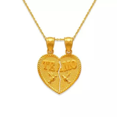 NEW 14K YELLOW GOLD TWO-PIECE TE AMO DOVES HEART PENDANT: NEW 14K YELLOW GOLD TWO-PIECE TE AMO DOVES HEART PENDANT 14K Yellow Gold Approx. 15x14mm High Polished/Diamond Cut Chains Sold Separately Weight: 1.2 Grams