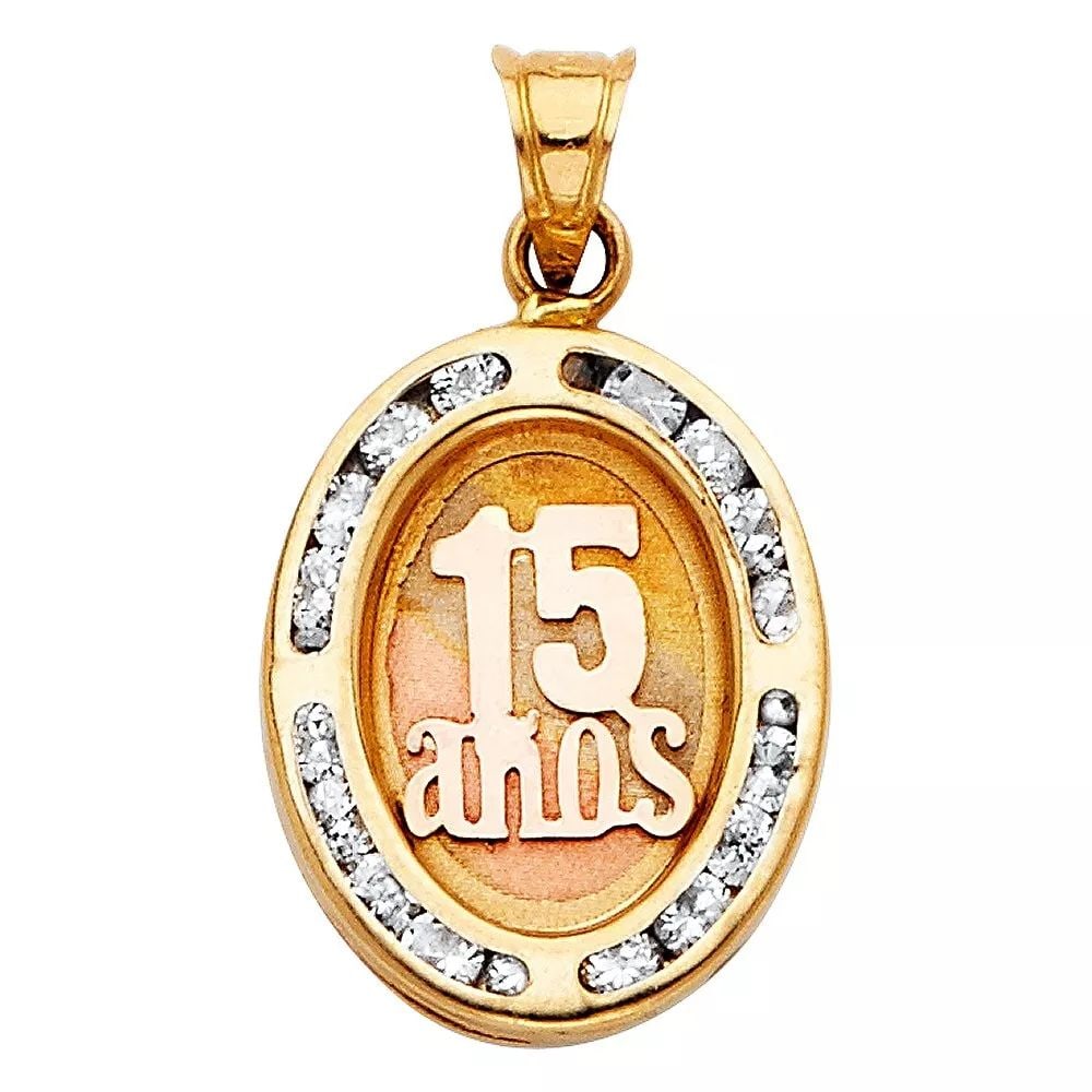NEW 14K TRI COLOR GOLD CZ 15 YEARS PENDANT: NEW 14K TRI COLOR GOLD CZ 15 YEARS PENDANT 14K TRI COLOR GOLD NEW CZ 15 YEARS PENDANT WEIGHT: 1.3