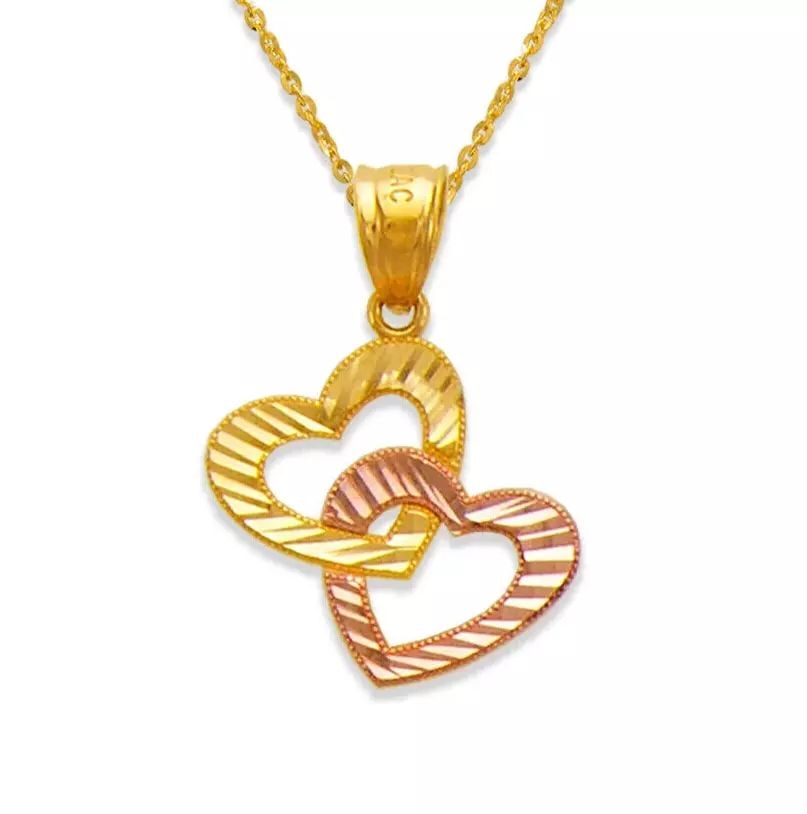 NEW 14K TWO-TONE GOLDE TWO HEARTS LINKED PENDANT (1 of 2)