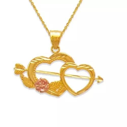 NEW 14K TWO-TONE GOLD TWO HEARTS AND ARROW PENDANT (1 of 2)