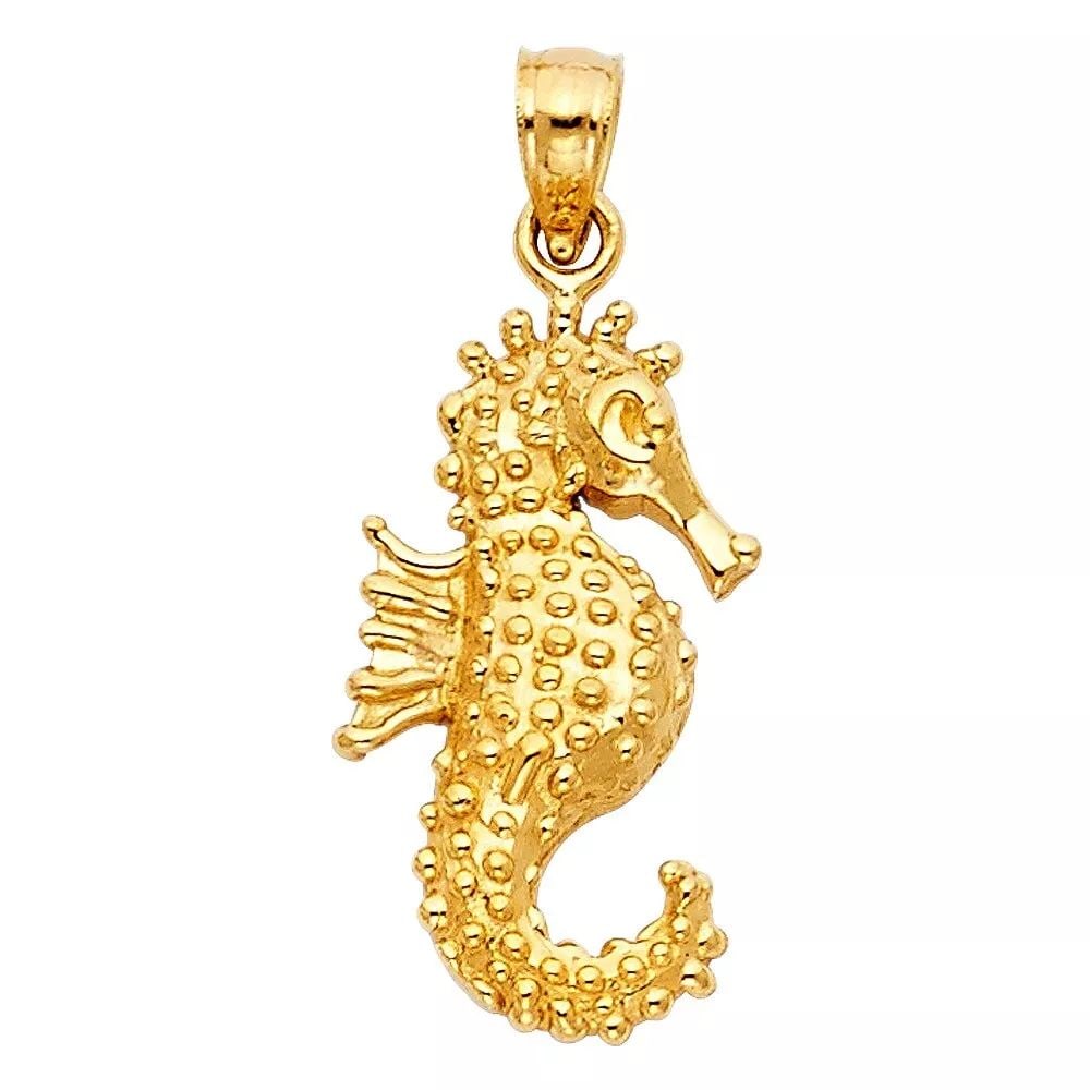 NEW 14K YELLOW GOLD SEA HORSE PENDANT (1 of 2)