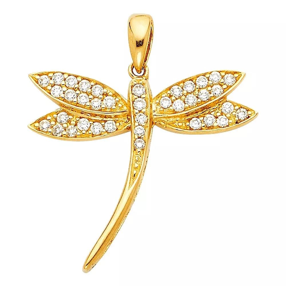NEW 14K YELLOW GOLD CZ DRAGONFLY PENDANT (1 of 2)