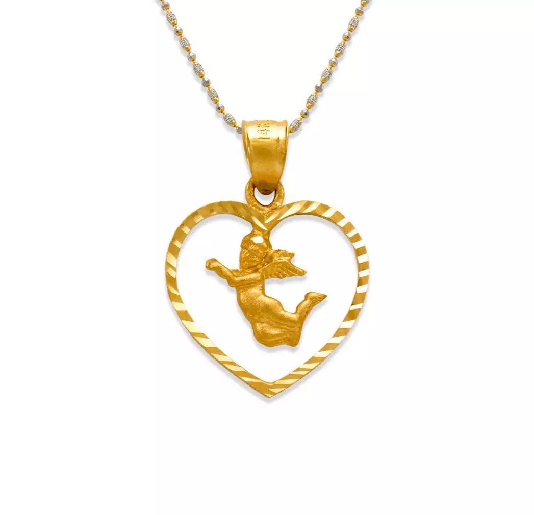 NEW 14K YELLOW GOLD ANGEL IN HEART PENDANT (1 of 2)