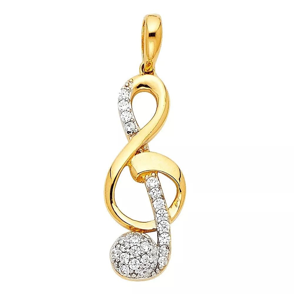 NEW 14K TWO TONE GOLD CZ THE TREBLE CLEF PENDANT (1 of 2)