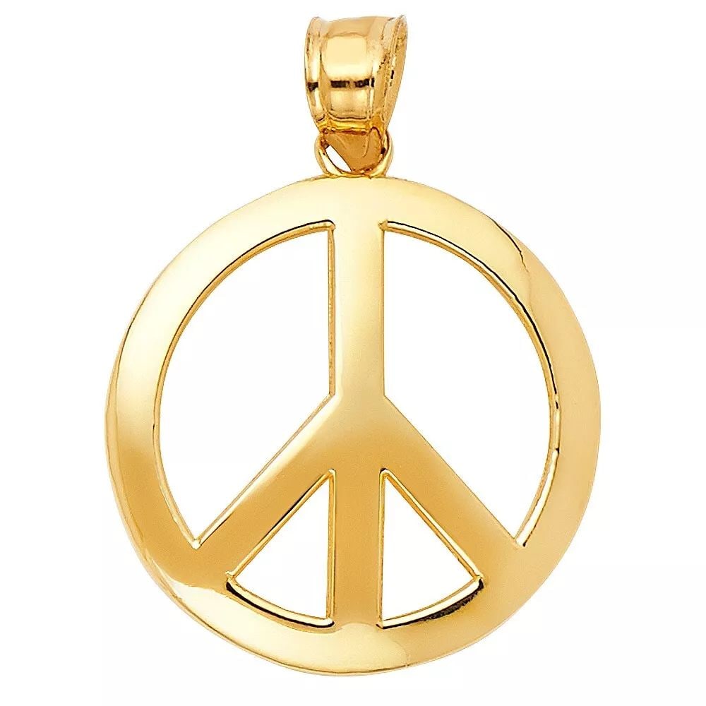 NEW 14K YELLOW GOLD PEACE SIGN PENDANT (1 of 2)