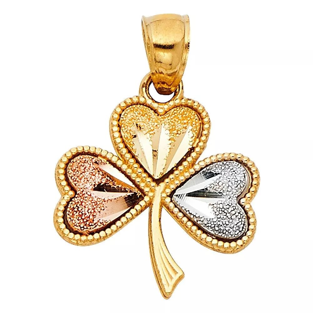 NEW 14K TRI COLOR GOLD HEART CLOVER PENDANT (1 of 2)