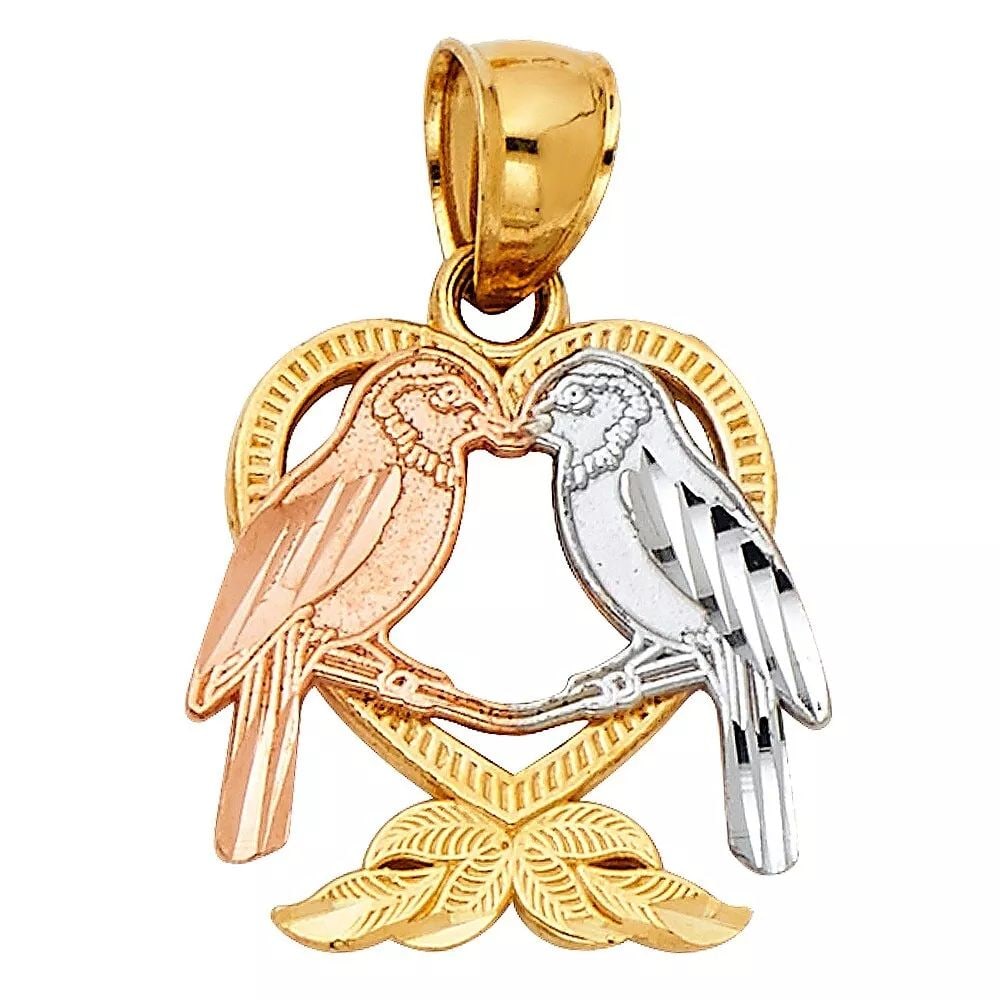 NEW 14K TRI COLOR GOLD HEART WITH BIRD PENDANT (1 of 2)