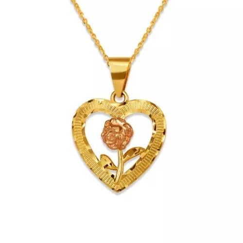 NEW 14K TRICOLOR GOLD ROSE HEART PENDANT (1 of 2)