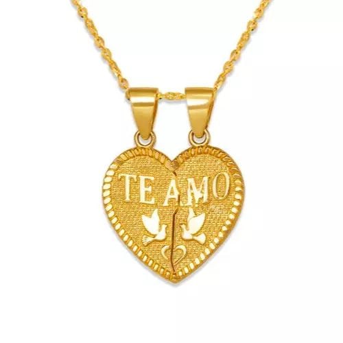 NEW 14K YELLOW GOLD TWO-PIECE TE AMO HEART PENDANT: NEW 14K YELLOW GOLD TWO-PIECE TE AMO HEART PENDANT 14K Yellow Gold Approx. 18x16mm High Polished/Diamond Cut Chains Sold Separately Weight: 1.5 Grams