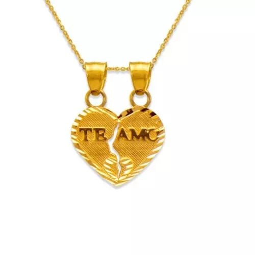 EW 14K YELLOW GOLD TWO-PIECE TE AMO HEART PENDANT: EW 14K YELLOW GOLD TWO-PIECE TE AMO HEART PENDANT 14K Yellow Gold Approx. 15x12mm High Polished/Diamond Cut Chains Sold Separately Weight: 1.5 Grams
