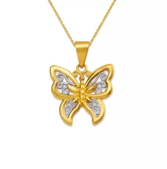 NEW 14K TWO-TONE GOLD BUTTERFLY PENDANT (1 of 2)