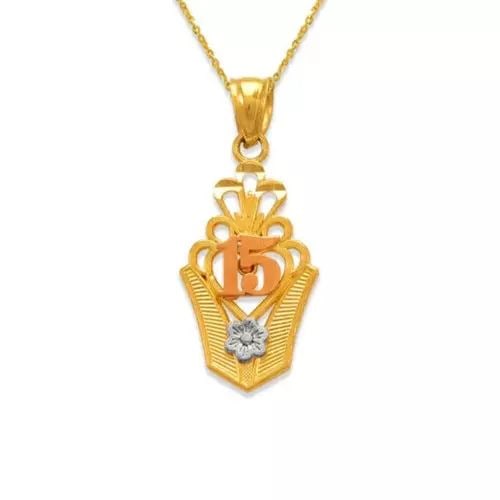NEW 14K TRICOLOR GOLD ANOS ROSE PENDANT: NEW 14K TRICOLOR GOLD ANOS ROSE PENDANT 14K Tricolor Gold Approx. 13x22mm High Polished/Diamond Cut Chains Sold Separately Weight: 1.6 Grams