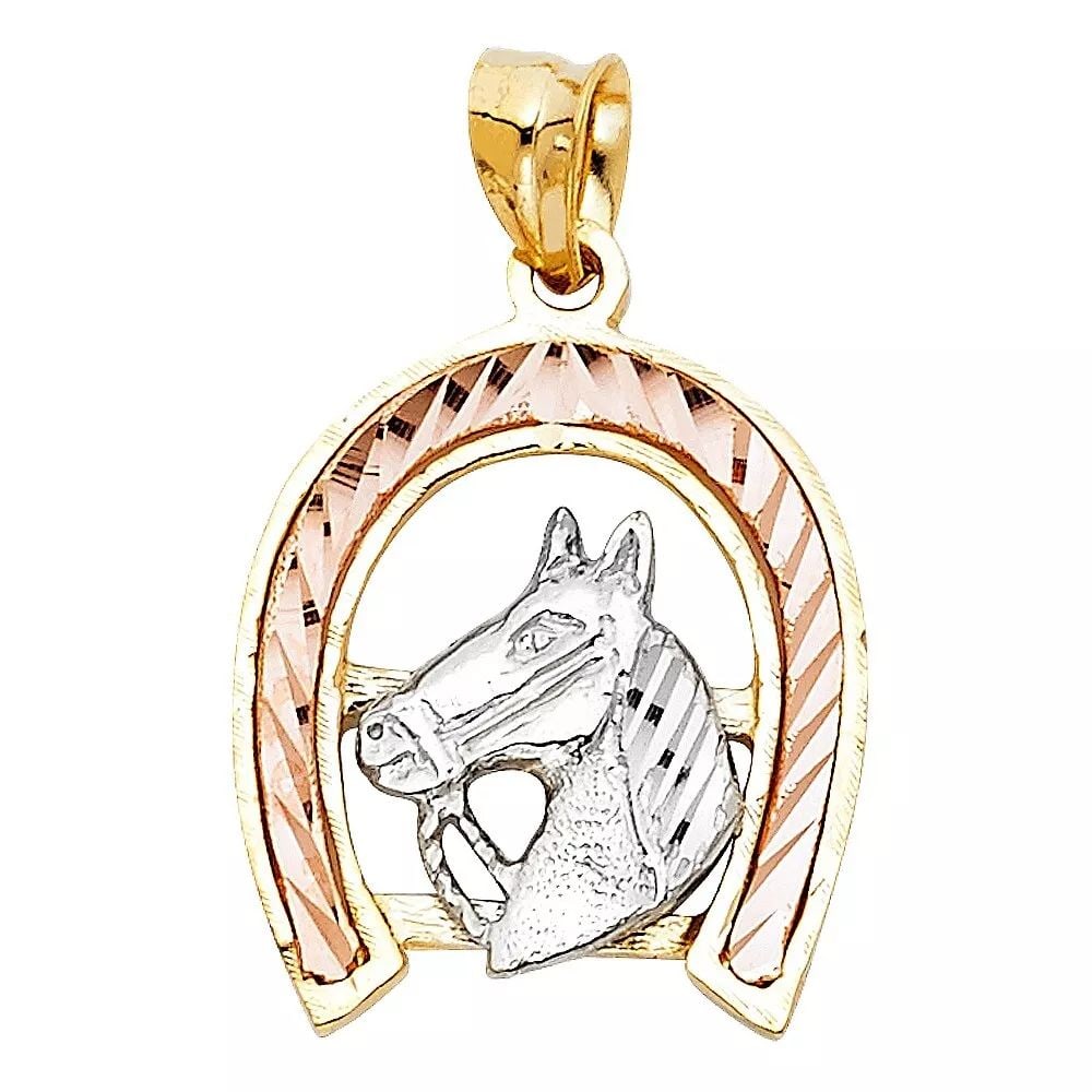 NEW 14K TRI COLOR GOLD LUCKY HORSE SHOE PENDANT (1 of 2)