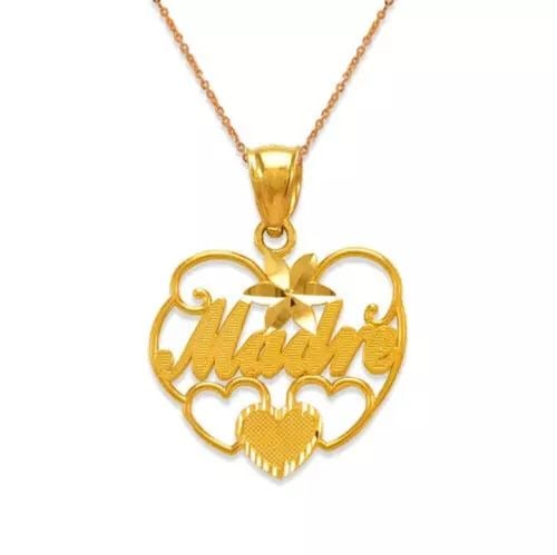 NEW 14K YELLOW GOLD MADRE HEART PENDANT: NEW 14K YELLOW GOLD MADRE HEART PENDANT 14K Yellow Gold Approx. 22x20mm High Polished/Diamond Cut Chains Sold Separately Weight: 2.0 Grams