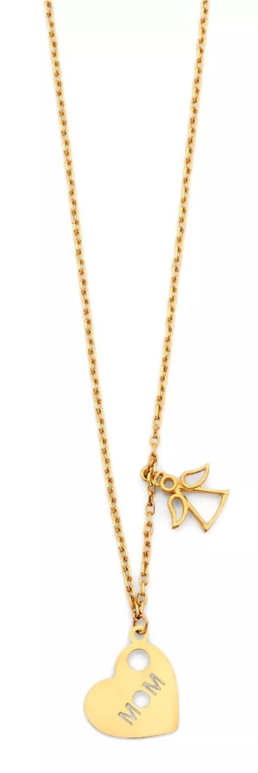 NEW 14K YELLOW GOLD MOM HEART & ANGLE PENDANT NECKLACE: NEW 14K YELLOW GOLD MOM HEART & ANGLE PENDANT NECKLACE 14K YELLOW GOLD> NEW MOM HEART & ANGLE PENDANT NECKLACE WEIGHT: 1.9