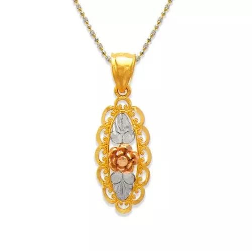 NEW 14K TRICOLOR GOLD ROSE WITH PETALS PENDANT (1 of 2)