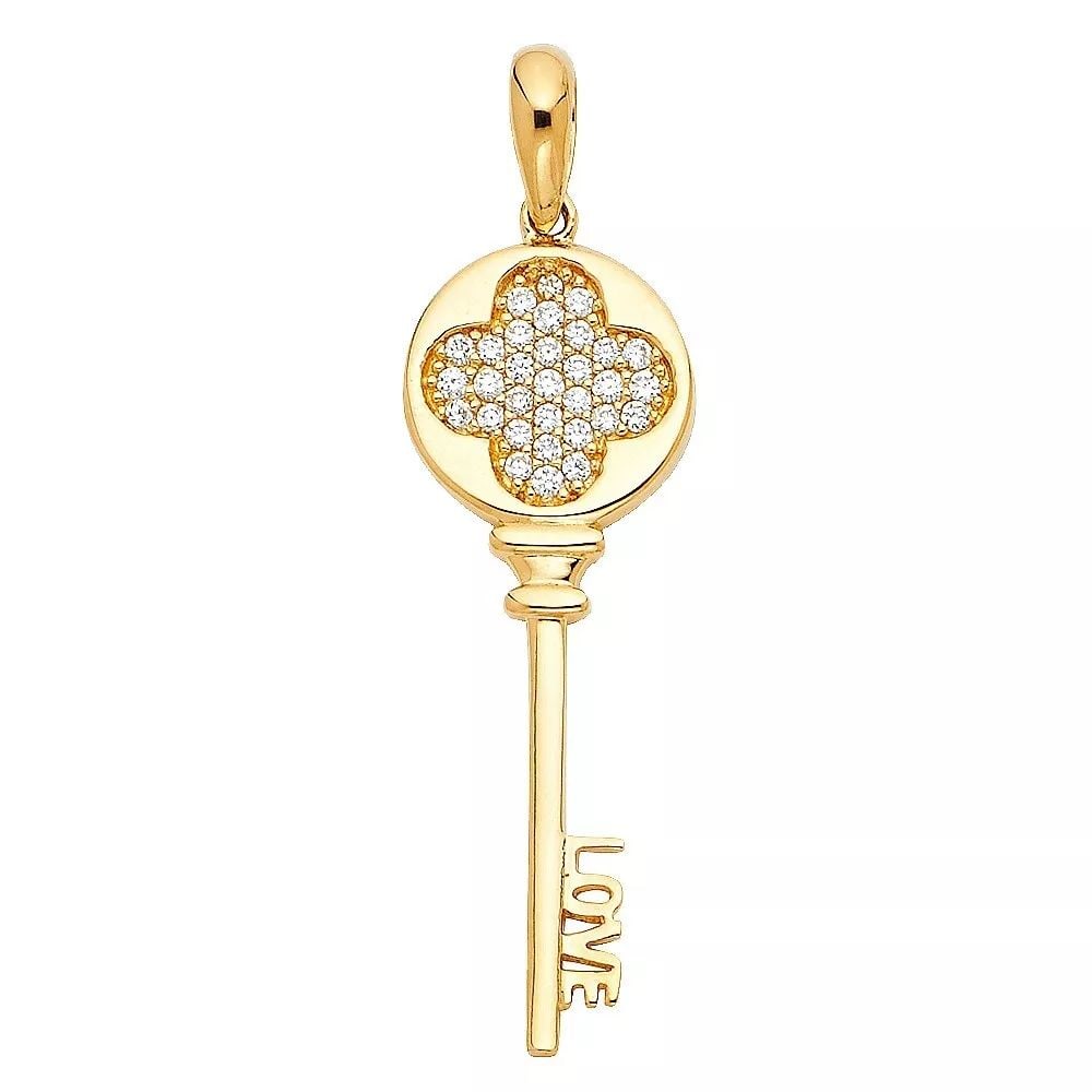 NEW 14K YELLOW GOLD LOVE KEY PENDANT (1 of 2)