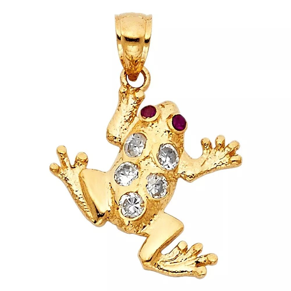 NEW 14K YELLOW GOLD CZ FROG PENDANT (1 of 2)
