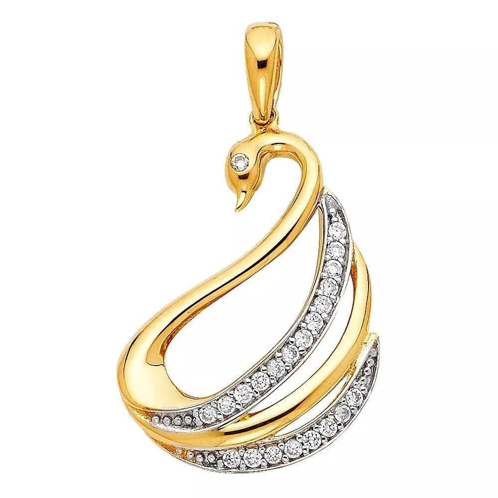 NEW 14K TWO TONE GOLD CZ SWAN PENDANT (1 of 2)