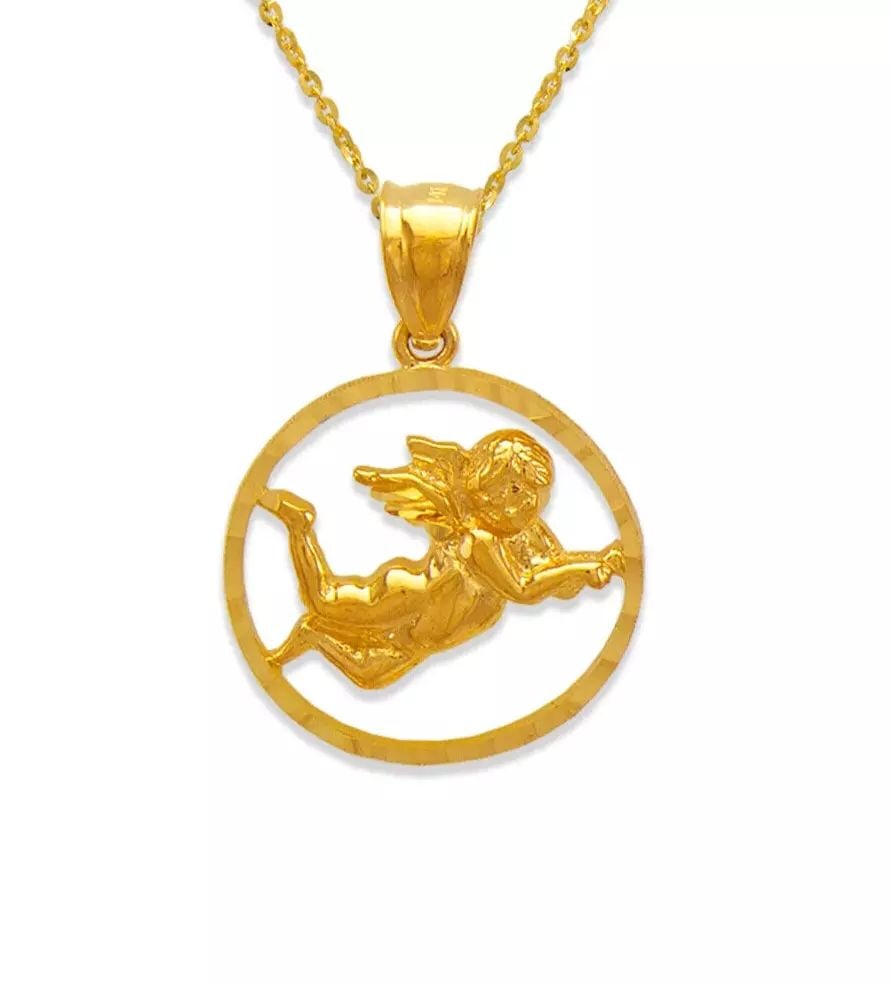 NEW 14K YELLOW GOLD ANGEL IN SPHERE PENDANT: NEW 14K YELLOW GOLD ANGEL IN SPHERE PENDANT 14K Yellow Gold Approx. 19mm High Polished Chains Sold Separately Weight: 2.3 Grams