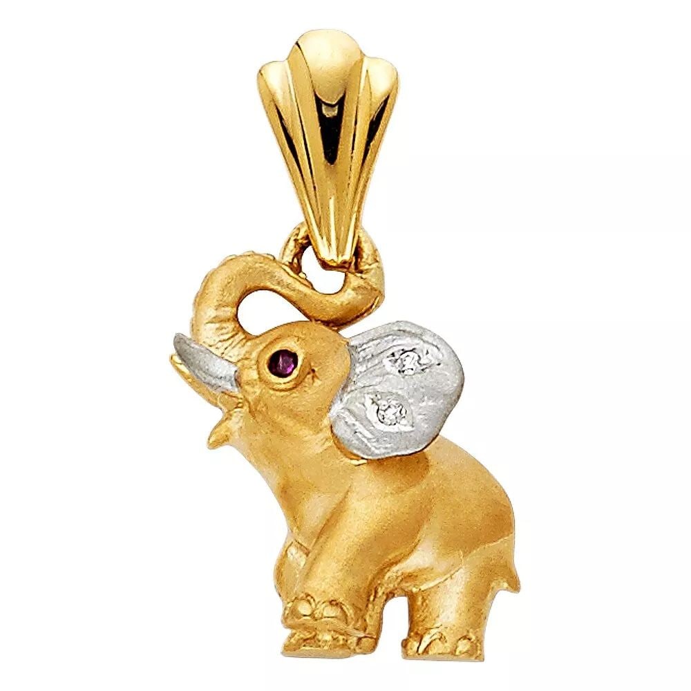 NEW 14K TWO TONE GOLD CZ ELEPHANT PENDANT (1 of 2)