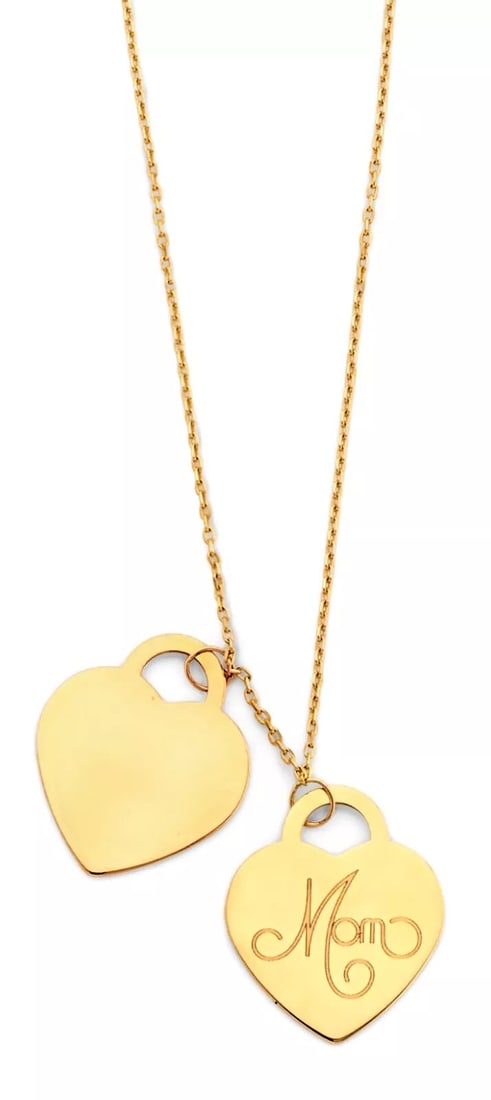 NEW 14K YELLOW GOLD MOM 2 HEART PENDANT NECKLACE (1 of 2)