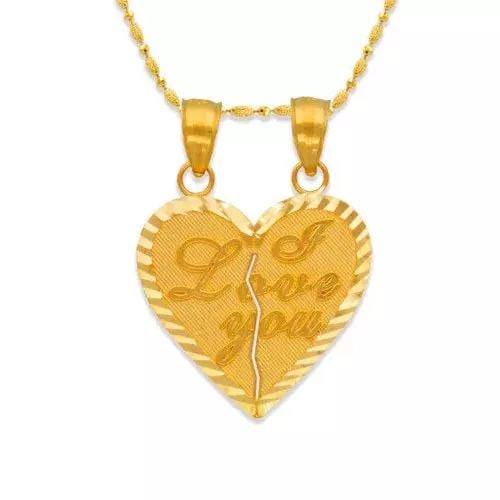 NEW 14K YELLOW GOLD TWO-PIECE I LOVE YOU HEART PENDANT (1 of 2)