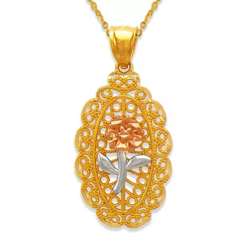 NEW 14K TRICOLOR GOLD ROSE PENDANT (1 of 2)