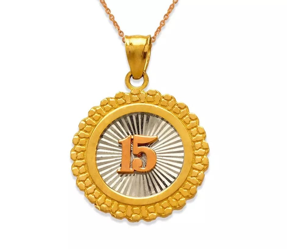 NEW 14K TRICOLOR GOLD ANOS PENDANT: NEW 14K TRICOLOR GOLD ANOS PENDANT 14K Tricolor Gold Approx. 21mm High Polished/Diamond Cut Chains Sold Separately Weight: 2.8 Grams