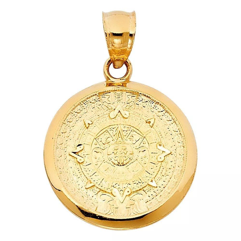 NEW 14K YELLOW GOLD CALENDARIO AZTECA PENDANT (1 of 2)