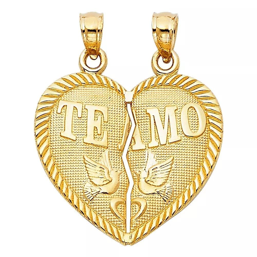 NEW 14K YELLOW GOLD TE AMO HEART 2 PIECE PENDANT: NEW 14K YELLOW GOLD TE AMO HEART 2 PIECE PENDANT 14K YELLOW GOLD> NEW TE AMO HEART 2 PIECE PENDANT WEIGHT: 2.3