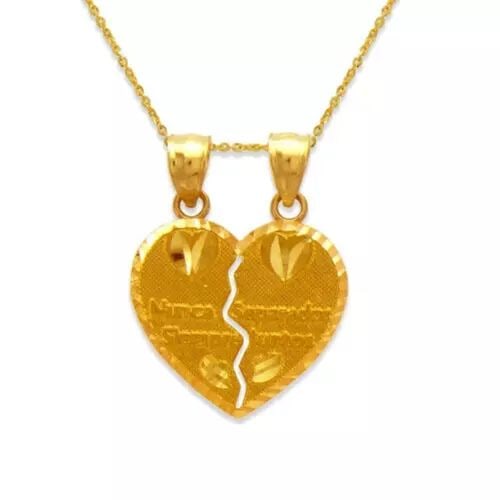 NEW 14K YELLOW GOLD TWO-PIECE NUNCA SEPARADO HEART PENDANT: NEW 14K YELLOW GOLD TWO-PIECE NUNCA SEPARADO HEART PENDANT 14K Yellow Gold Approx. 19x17mm High Polished/Diamond Cut Chains Sold Separately Weight: 2.3 Grams