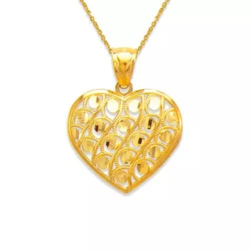 NEW 14K YELLOW GOLD DECORATIVE HEART PENDANT: NEW 14K YELLOW GOLD DECORATIVE HEART PENDANT 14K Yellow Gold Approx. 22x19mm High Polished/Diamond Cut/Filigree Chains Sold Separately Weight: 2.3 Grams