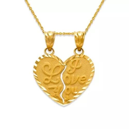 NEW 14K YELLOW GOLD TWO-PIECE I LOVE YOU HEART PENDANT (1 of 2)