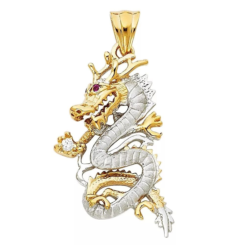 NEW 14K TWO TONE GOLD CZ DRAGON PENDANT (1 of 2)