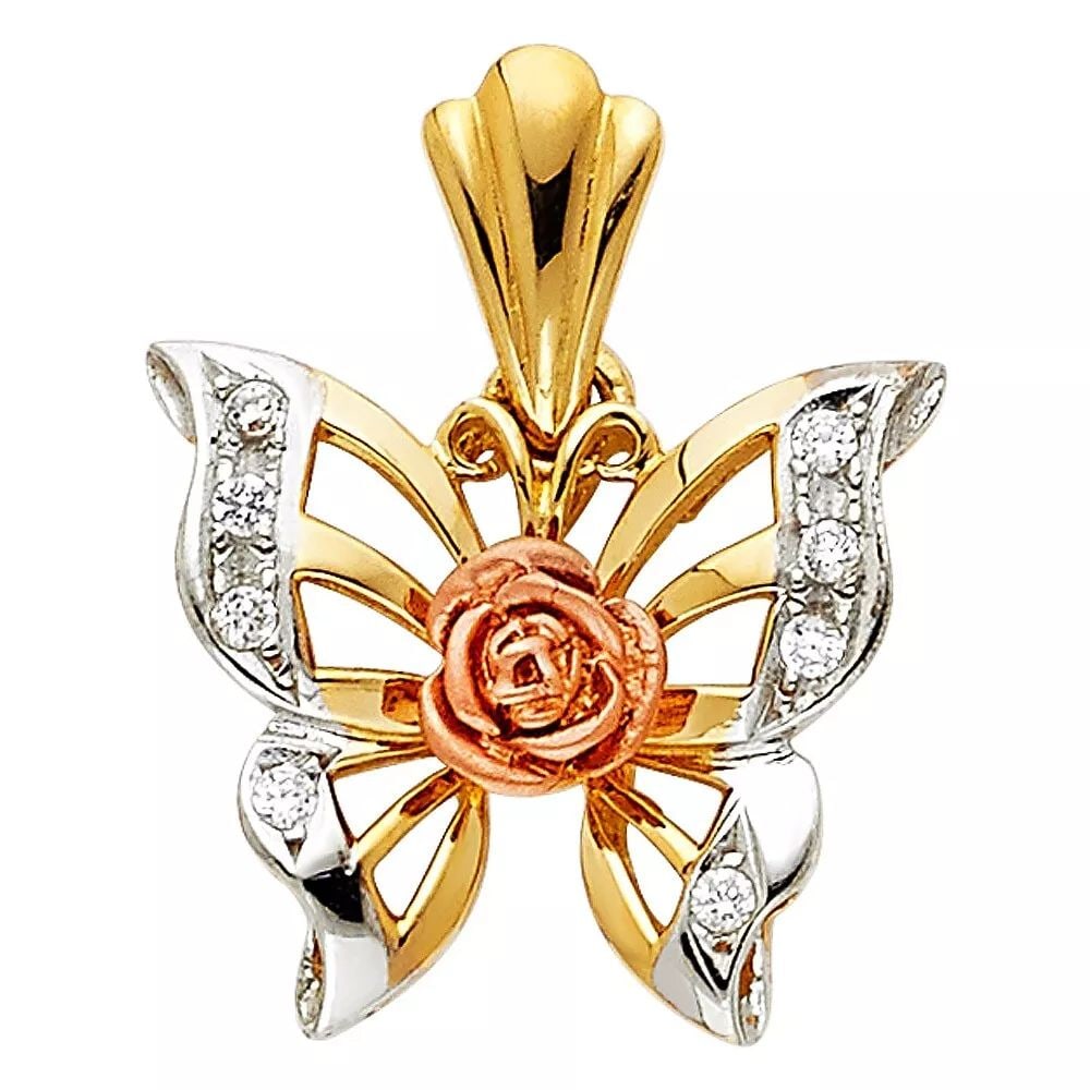 NEW 14K TRI COLOR GOLD CZ BUTTERFLY PENDANT: NEW 14K TRI COLOR GOLD CZ BUTTERFLY PENDANT 14K TRI COLOR GOLD> NEW CZ BUTTERFLY PENDANT WEIGHT: 3.2